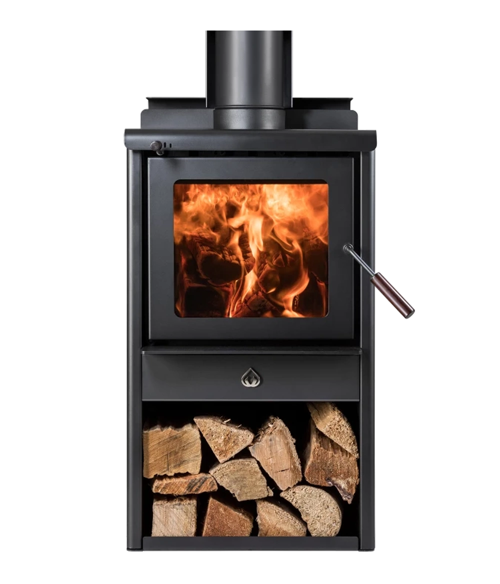 Woodsman Serene ULEB Freestanding Woodbox and Flue Kit