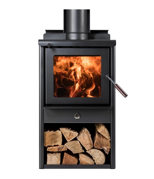Woodsman Serene ULEB Freestanding Woodbox and Flue Kit