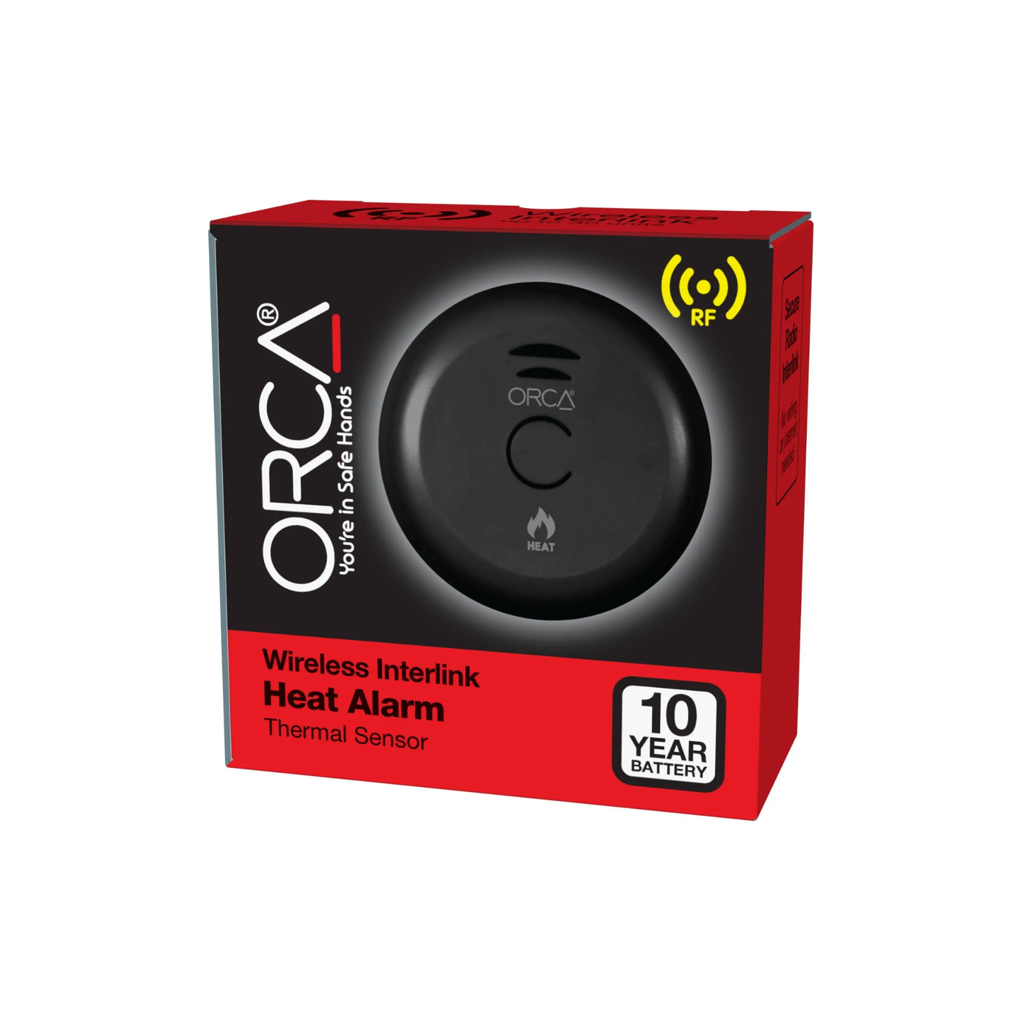 Orca 10 Year Wireless Interlink Heat Alarm - Black