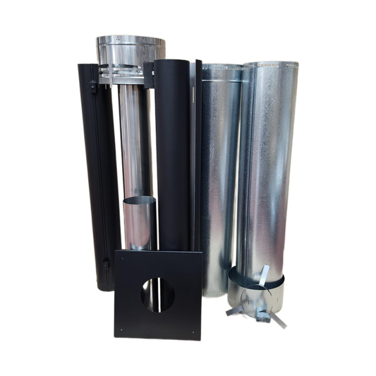 Woodsman Heat Saver Flue Kit & 1200mm Shield - Metallic Black