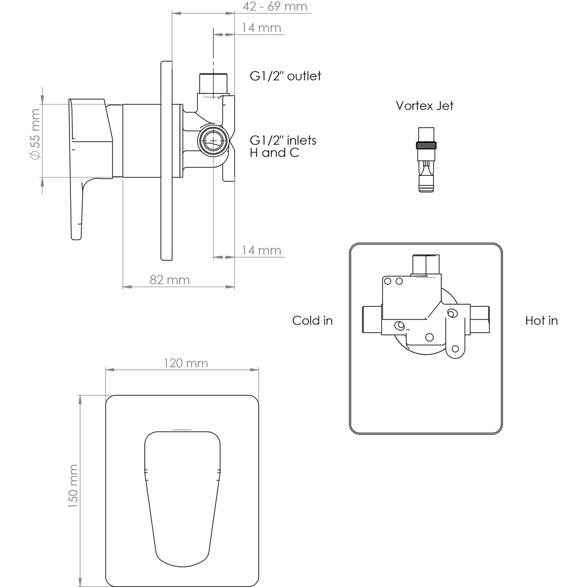 Voda Eclipse Shower Mixer with VORTEX - Chrome