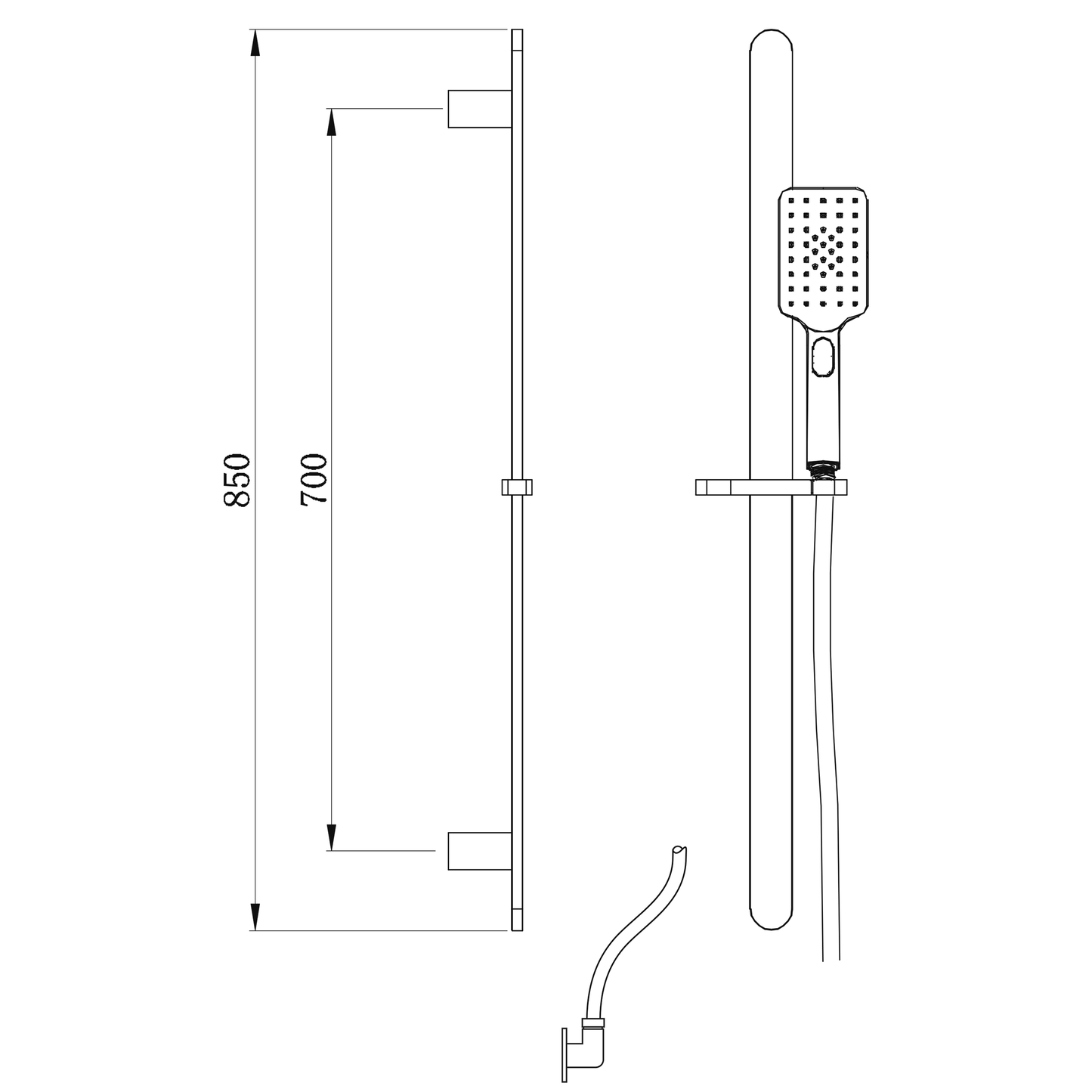 Eclipse 3 Function Slide Shower (Square) - Matte Black