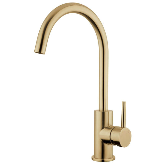 EcoMinimal Gooseneck Sink Mixer - Brushed Brass