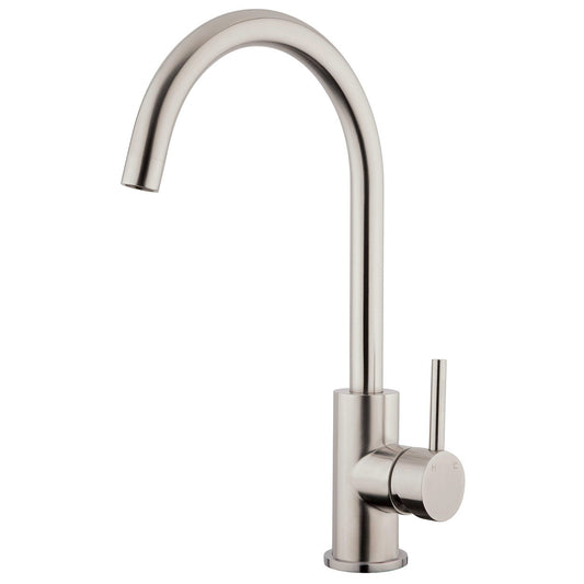 EcoMinimal Gooseneck Sink Mixer - Brushed Stainless