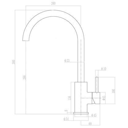 EcoMinimal Gooseneck Sink Mixer - Brushed Brass