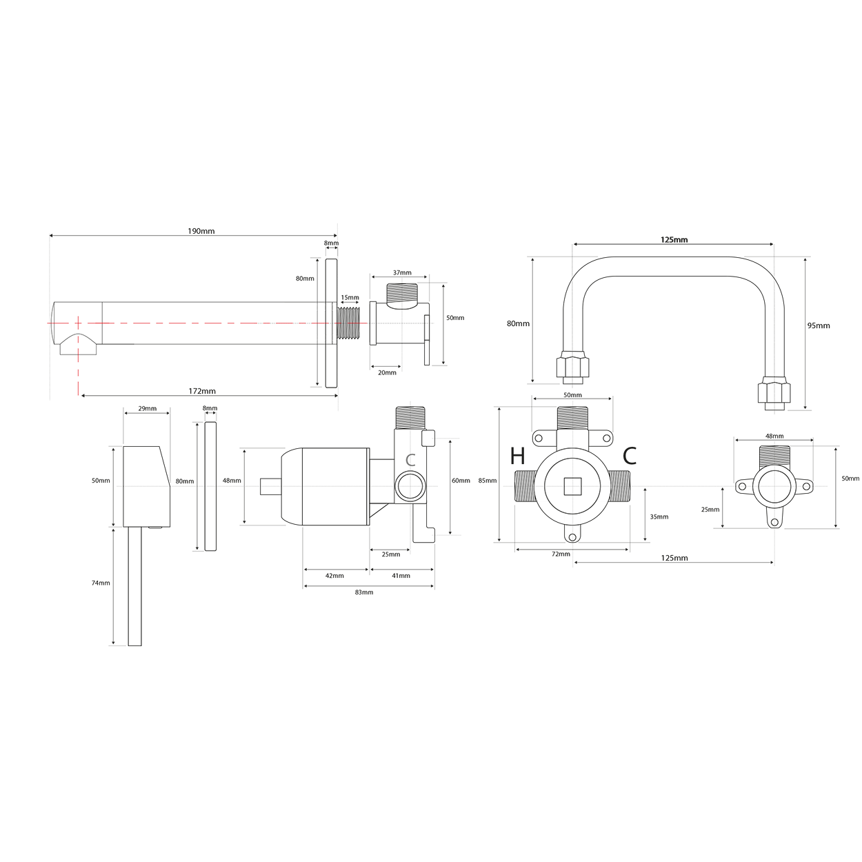 EcoMinimal Wall Mounted Basin Mixer - Brushed Nickel