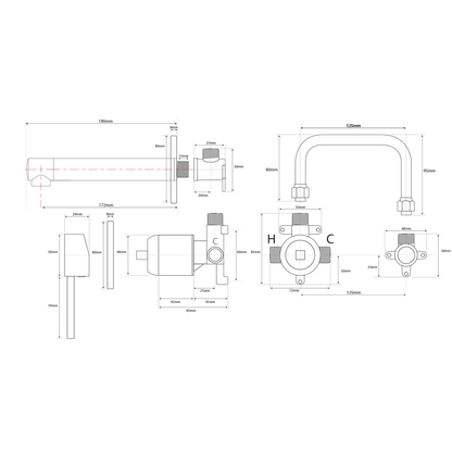EcoMinimal Wall Mounted Basin Mixer - Brushed Nickel