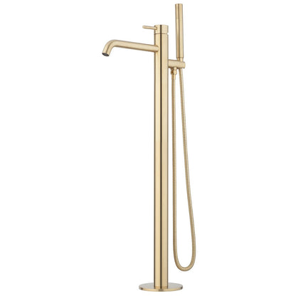 Voda Storm Floor Mounted Bath Mixer with Hand Shower - Brushed Brass