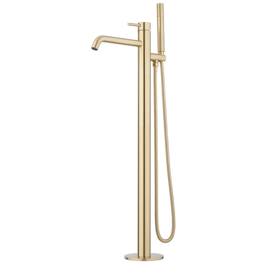 Voda Storm Floor Mounted Bath Mixer with Hand Shower - Brushed Brass