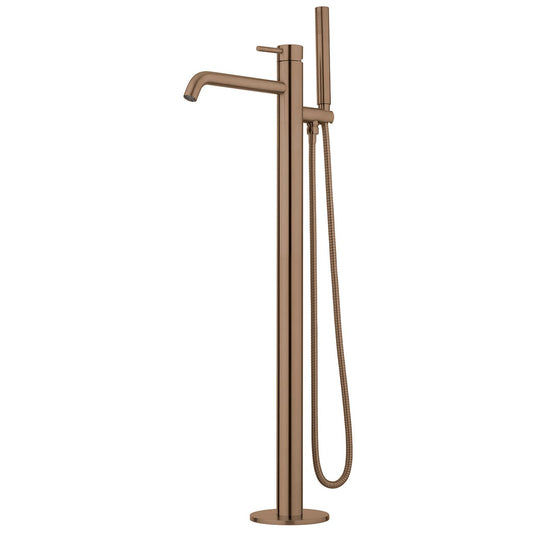 Voda Storm Floor Mounted Bath Mixer with Hand Shower - Brushed Copper