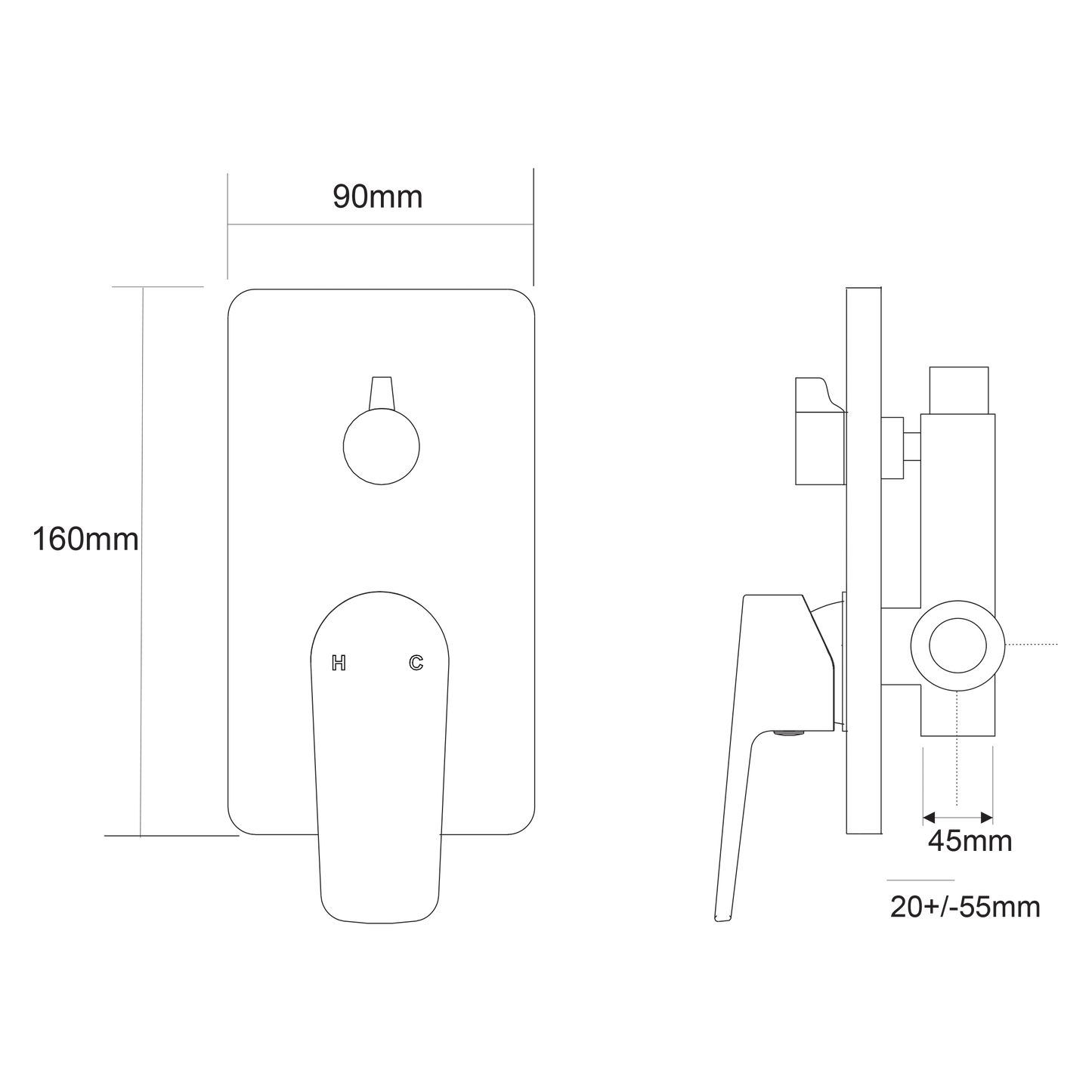 Voda  Soul Shower Mixer with Diverter - Chrome
