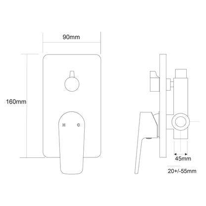 Voda  Soul Shower Mixer with Diverter - Chrome
