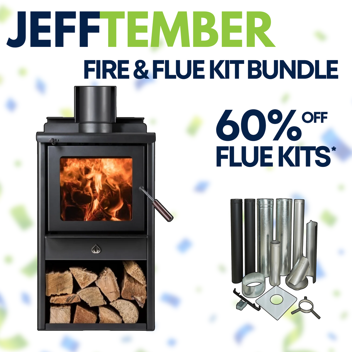 Woodsman Serene ULEB Freestanding Woodbox and Flue Kit